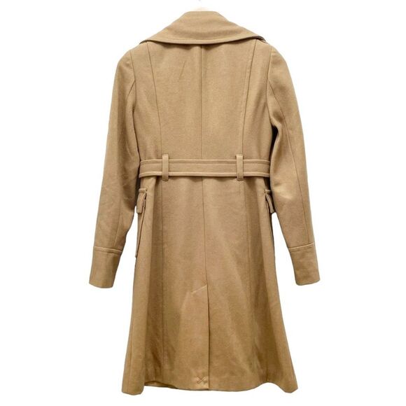 Boston Proper Wool Double Breasted Mid Length Belted Overcoat Camel Tan Size 4 - Picture 2 of 11